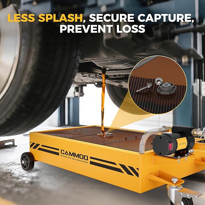 15 Gal Electric Oil Drain Pan, 110V High-Flow Pump, 9.8 FT Hose, 200 W Motor, 2 Locking Swivel Casters and 2 Directional Wheels Stable, Folding Handle, Heavy-Duty for Trucks, RVs, SUVs, Yellow
