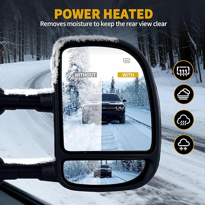 DWVO Side Towing Mirrors Compatible with 1999-2007 Ford F250 F350 F450 F550 Super Duty, 2001-2005 Ford Excursion, Tow Mirror with Manual Folding Telescoping, Pair Set