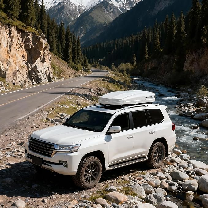 Hard Shell Roof Cargo Carrier with Security Keys, Roof Box, Cargo Box, 62.52 (L) x32.48 (W) x 13.19(H) Inches, 14 Cubic Feet (Tool-Free Install), White