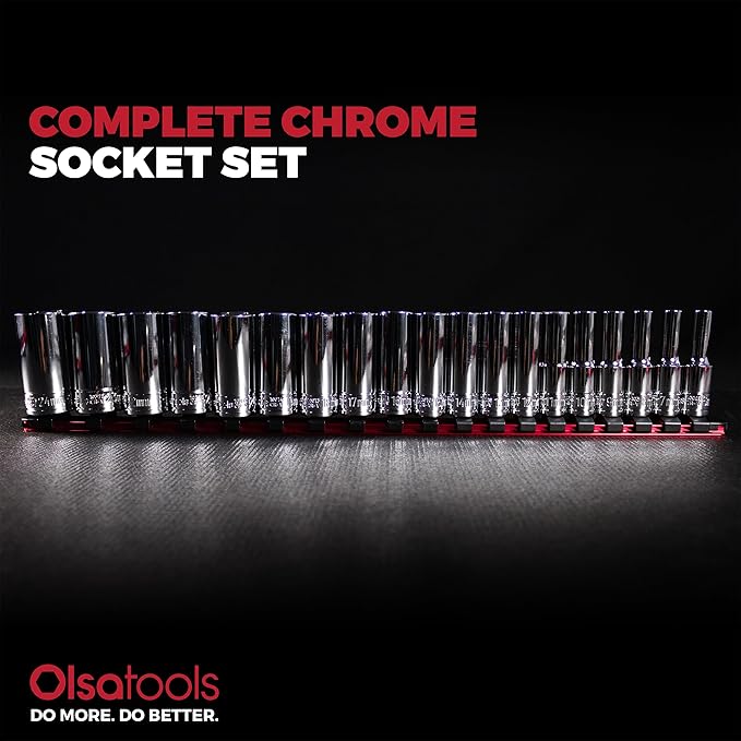 Olsa Tools Metric Deep Socket Set (19pc) - 3/8-Inch Drive - Chrome 6-Point Deep Well Socket Set - Metric Sizes From 6 mm to 24 mm - Mechanics Socket Sets - Professional Grade - Part: 1809