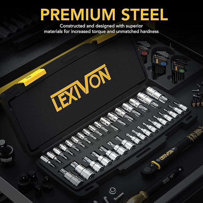 LEXIVON Master TORX Bit Socket Set, Premium S2 Alloy Steel | Complete 34-Piece, Solid Star & Tamper Proof T6 ~ T70 | Enhanced Storage Case (LX-149)