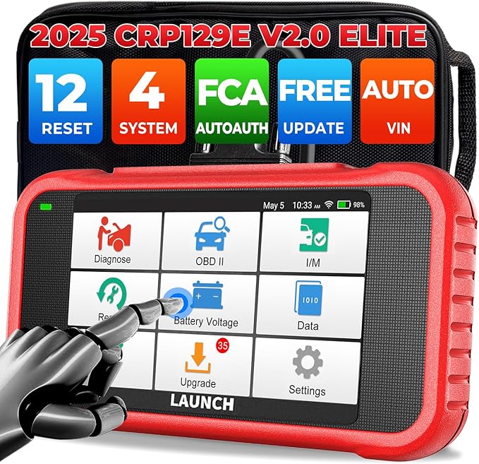 LAUNCH CRP129E V2.0 Elite 2025 OBD2 Scanner, FCA AutoAuth, 12 Reset, Oil/EPB/SAS/TPMS/BMS/Injector Coding, ABS Bleed, ABS SRS Transmission Engine Code Reader, Lifetime Free Update Scan Tool, Auto VIN