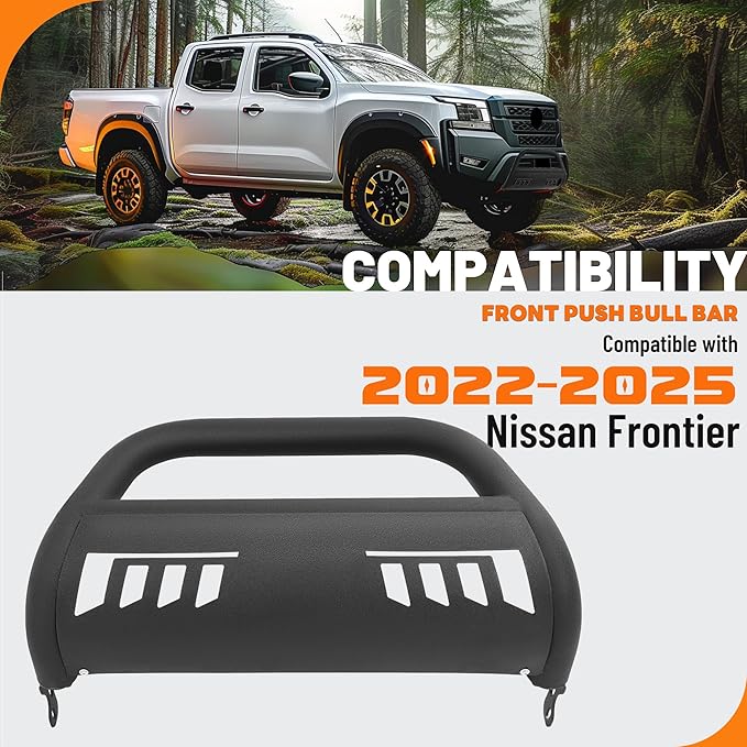 KUAFU Bull Bar Compatible with 2022 2023 2024 2025 Nissan Frontier Front Bumper Brush Guard Grille Grill Guard Push Bull Bar Steel Black