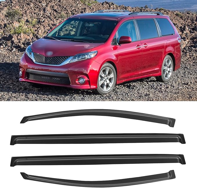 Window Rain Guards for 2011-2020 Toyota Sienna, Window Visor Guard Vent Wind Shade Deflector Rain Shield Protector Sun for 11-20 Sienna 2012 2013 2014 2015 2016 2017 2018 2019, Outside-Mount, 4PCS