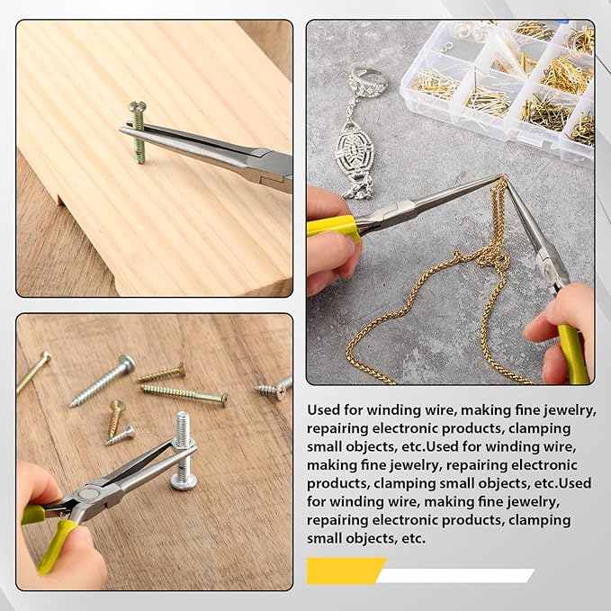 10 Pack Mini Needle Nose Pliers Bulk, 6 Inch Precision Pliers Set with Extra Long Tips for Jewelry Making, Wire Wrapping, Small Object Gripping, DIY Project(Yellow)