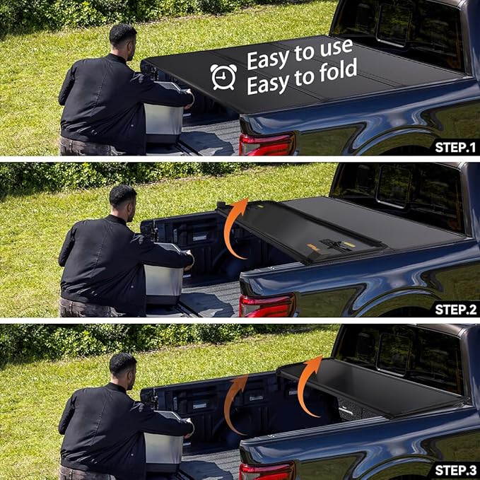 CAREONLINE New Black Hard Tri Fold Style Truck 6 Ft Bed Tonneau Cover W/LED Light Fits for 2016-2023 to-yo-ta Tacoma（OL-KR1015250321）