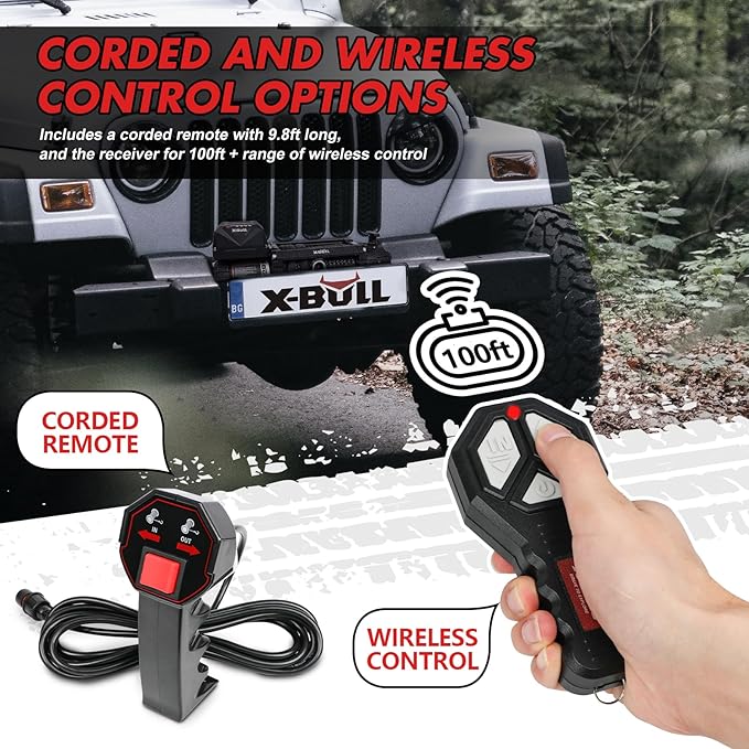 X-BULL Electric Winch 13000 lb. Load Capacity with 79ft Synthetic Rope and Hawse Fairlead 12V IP68 Waterproof, Wired and Wireless Remote for 4WD 4x4 Off-Road Vehicle Truck Jeep
