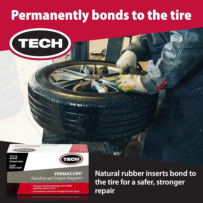 TECH Permacure Inserts – Reinforced Natural Rubber Compatible with Vulcanizing Fluid, Tubeless Sealant, Flat Repair Kits, 3-3/4" (95mm), Blue (Box of 50) for Emergency Puncture Fixes and Patch Kits