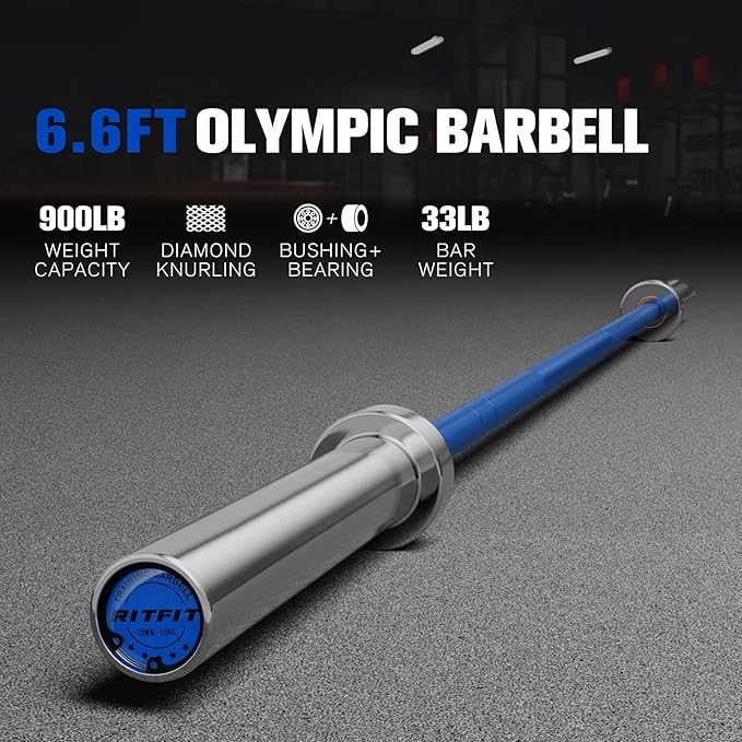 RITFIT 7FT Olympic Barbell for Strength and Weightlifting Training - 2 Inch Olympic Bar for Squat, Deadlift, Bench Press, Curl, Overhead Press - 500lbs/1000lbs/1500lbs Capacity