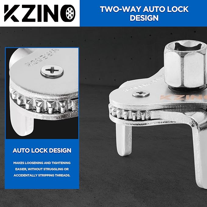 KZINO Oil Filter Removal Tool, Universal Oil Filter Wrench, Oil Filter Removal Tool Adjustable 2-1/2 to 4 inch & 3 to 5-1/2 inch, 1/2" Drive, Oil Filter Change Set (Flat)