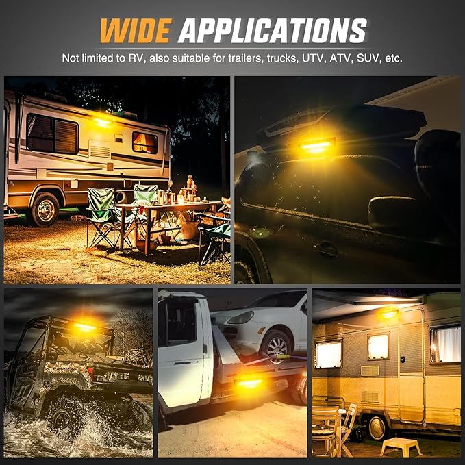 Nilight RV Exterior Lights 13 Inch Porch Light 1PC Amber Beam 12V 24V LED Scene Cargo Lighting Black Aluminum Housing for RVs Trailers Travel Campers 5th Wheels Motorhome SUV Truck