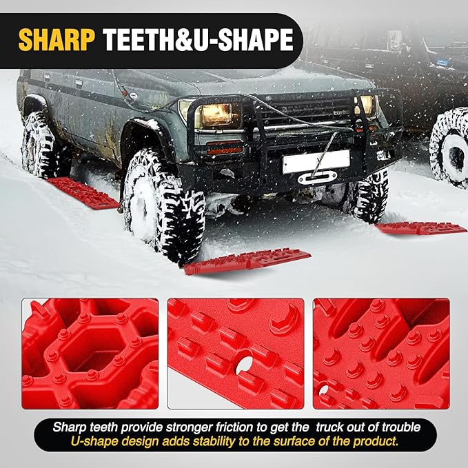 Nilight Recovery Off-road Traction Boards with Jack Lift Base Emergency Tire Ladder Mats For 4WD 4X4 Mud Sand Snow with 2PCS Mounting kit Carry Bag 2 leashes (Red)