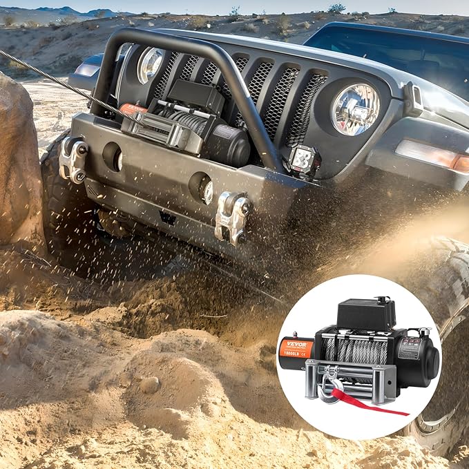 VEVOR Electric Winch, 18,000 lb Truck Trailer Jeep Winch, 12V DC 7/16 in x 85 ft Steel Cable Roller Fairlead Wireless & Wired Remote Control, IP55 Waterproof Towing for Off Road SUV Jeep Truck Trailer