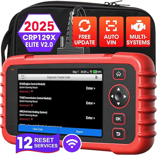 OBD2 Scanner LAUNCH CRP129X V2.0 Elite Scan Tool, Upgrade of CRP123X, 12 Reset Services, ABS/SRS/Transmission/ Check Engine Car Code Reader, Lifetime Free Update, FCA AutoAuth & Auto VIN, Battery Test