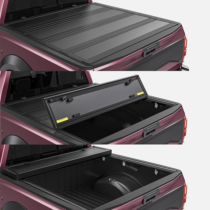 OEDRO Low-Profile Hard Quad-Fold Tonneau Cover Compatible with Dodge Ram 1500 New Body 2019 2020 2021 2022 2023 2024 2025 5.7ft Bed Without Rambox, One-Handed Quick Release, Drainage Design