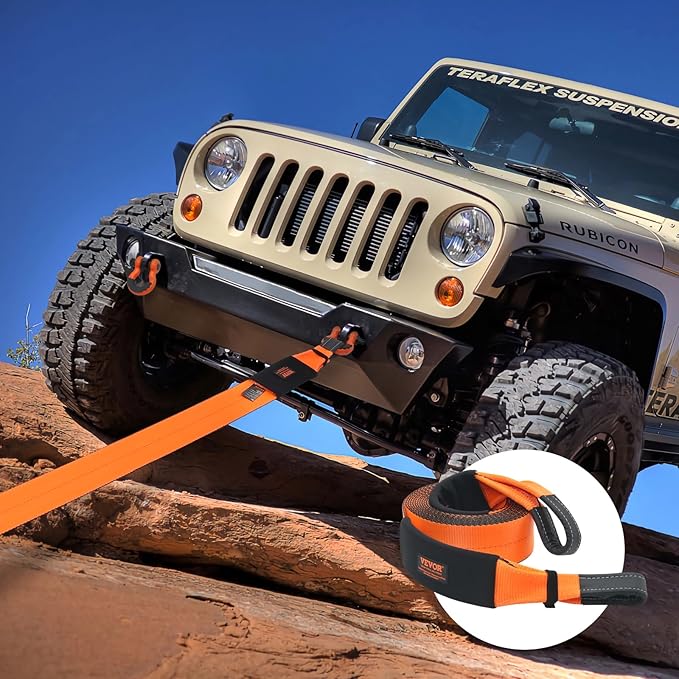 VEVOR Tow Straps Heavy Duty with Loops 4" x 30', 46,500 lbs Break Strength, Tree Saver, Emergency Off Road Towing and Recovery, Triple Reinforced Loops, Protective Sleeves & Storage Bag