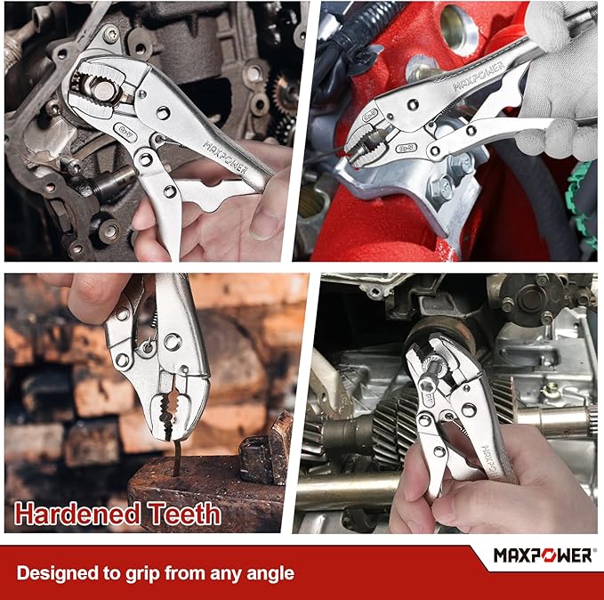 MAXPOWER 5-Piece Locking Pliers Set, Long Nose Pliers 9 Inch and 6 Inch, Curved Jaw Locking Plier 10 Inch 7 Inch and 5-Inch (Kitbag Included)