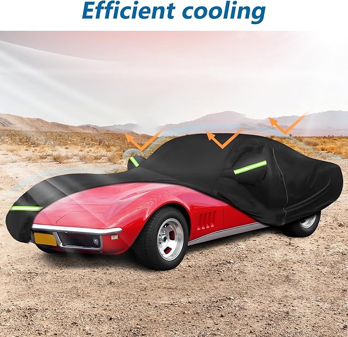 for C3 Corvette Car Cover Waterproof, Sun Heat Protection Outdoor Full Car Covers with Driver Side Zipper Windproof Heavy Duty All Weather Fit for C3 1968-1982 Chevy Corvette,Not for Rear Wing