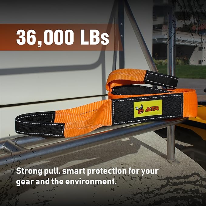 ATR Tree Saver Strap 3.5" x 8ft – 36,000 lbs Break Strength, Heavy Duty Tow Strap for Winch, Off-Road Recovery, Truck, Jeep, Short Polyester Recovery Rope with Loops