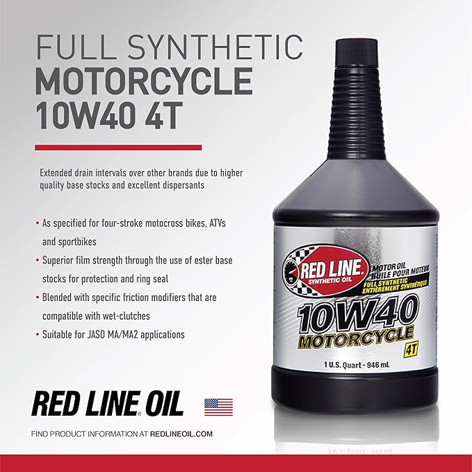 Red Line 42404 10W40 Synthetic Motorcycle Motor Oil - 1 Quart