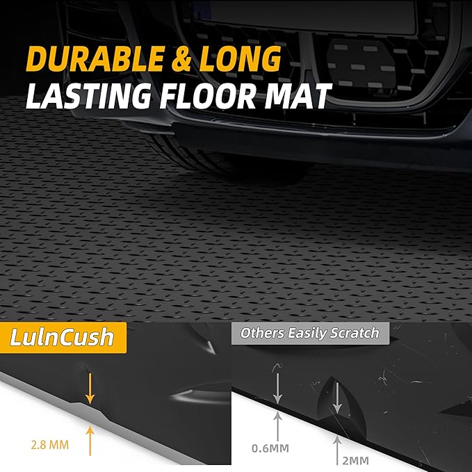 8.2x21 FT Garage Floor Mat, 2.8mm Thickened Diamond Plate PVC Garage Flooring Roll for Under Car Parking, Heavy Duty Garage Floor Protector 172.2 SQFT for Garage, RV Trailer, Basement, Black