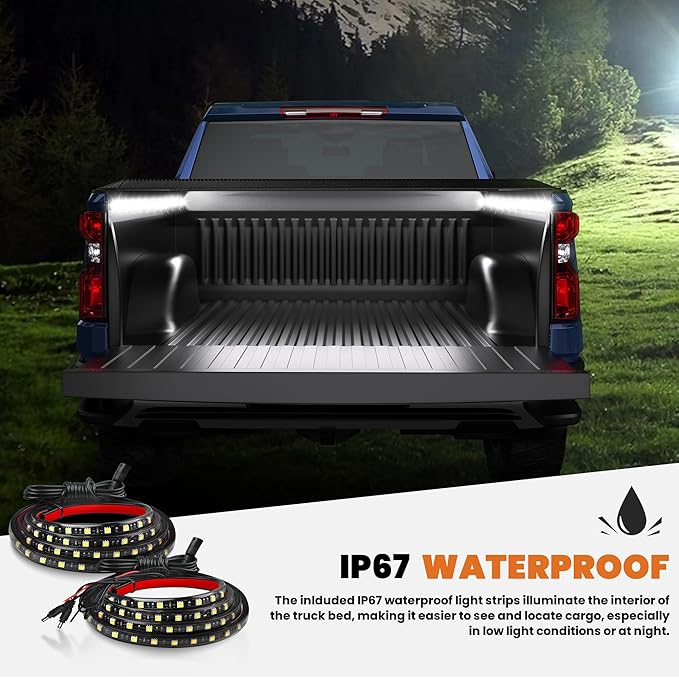 Soft Quad Truck Tonneau Cover Bed Cover Compatible for 2009-2025 Dodge Ram 1500 Fleetside (Classic and New Body) 5.8 FT- 69.6 inch w/ 2X 60'' Led Light Strips 6500K White