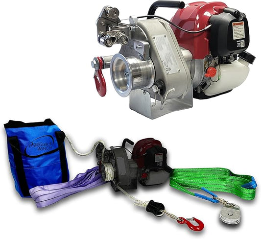 Portable Winch PCW4000-A Gas-Powered Capstan Winch with Accessories - 2,200 lbs Pulling Capacity Winch, Honda GX-50 Engine Portable Gas Winch for Hunting, Logging, and Towing
