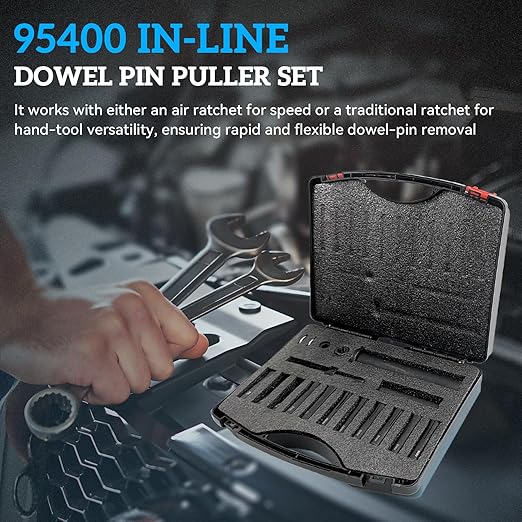 95400 in-Line Dowel Pin Puller Master Set, 18 Pcs Efficient Dowel Pin Puller Tool, SAE and Metric Collets