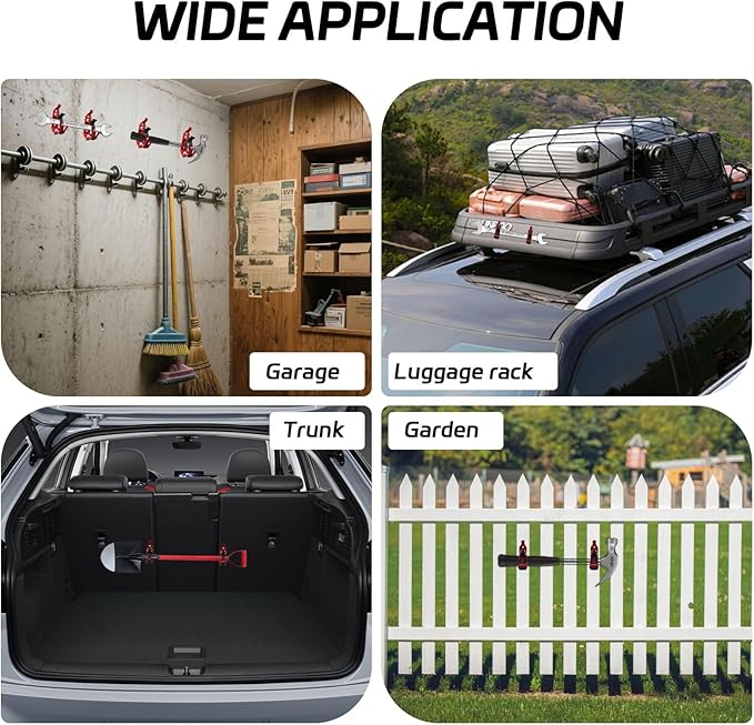 8Pcs Red Car Accessories - Metal Rubber Clamp Wall Mounting Brackets, Quick Release Axe Holder & Shovel Mount for Roof Rack, Truck, Boat, Military Equipment & Tools, Fits 0.67–1.57" Tools