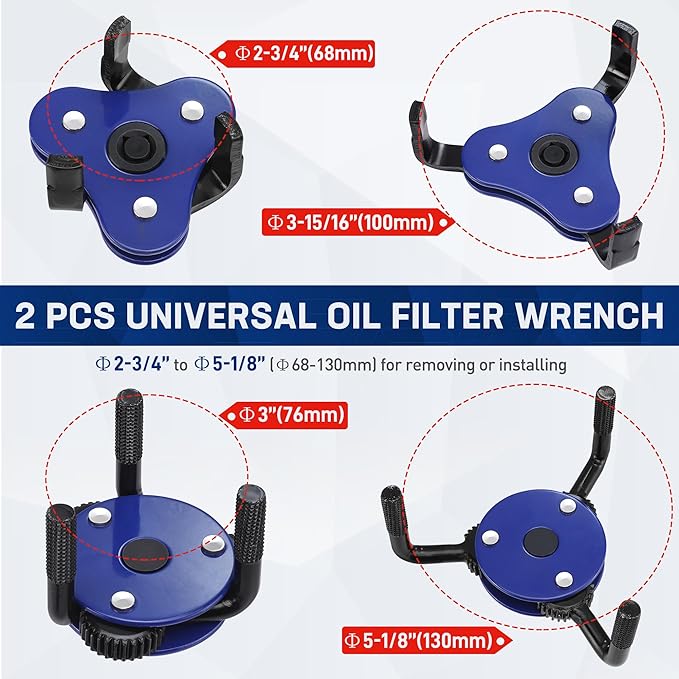 WORKPRO Universal Oil Filter Wrench & Removal Tool, Adjustable Oil Filter Change Set, Ideal for Engine, Conduit, & Fittings