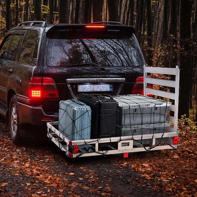 VEVOR 50 x 29.5 x 8.7 inch Hitch Cargo Carrier, 500lbs Capacity Trailer Hitch Mounted Cargo Basket, Aluminum Luggage Carrier Rack with Folding Ramp, Fits 2" Receiver for SUV Truck Pickup Camping