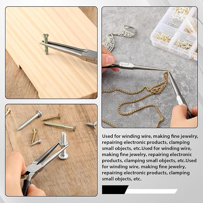 10 Pack Mini Needle Nose Pliers Bulk, 6 Inch Precision Pliers Set with Extra Long Tips for Jewelry Making, Wire Wrapping, Small Object Gripping, DIY Project(Black)