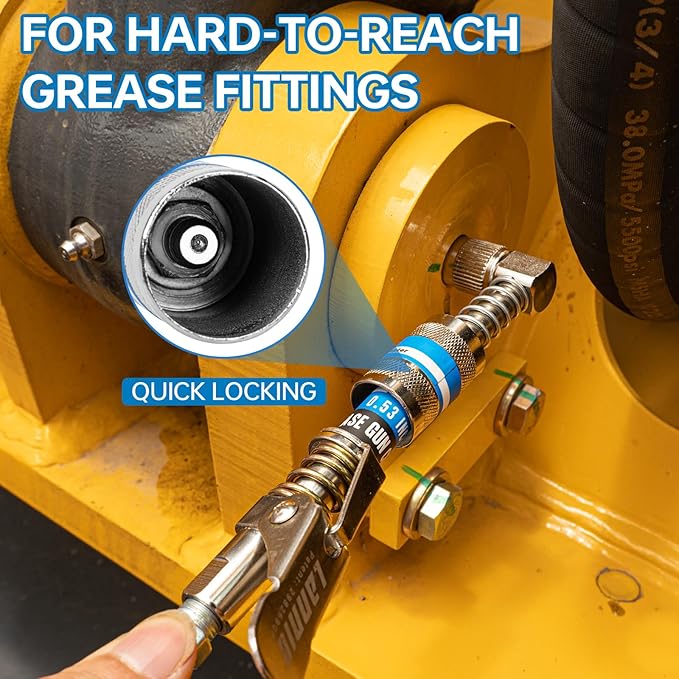 Grease Gun Kit, 8000 PSI Heavy Duty Pistol Grip Grease Gun with 14 OZ Capacity, Includes 0.53" Grease Coupler & 90° Grease Adaptor, Grease Guns for Automotive, Agricultral, Industrial, Marine