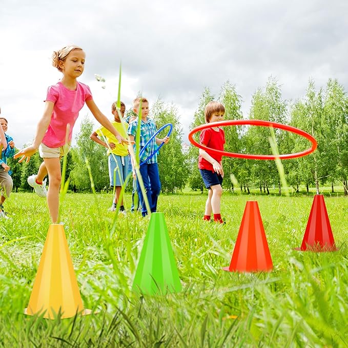 Leelosp 48 Pack 7" or 9" Plastic Traffic Cones Agility Field Marker Soccer/Safety/Sports/Training Cones for Skating Basketball Football Practice Drills Themed Party Decorations