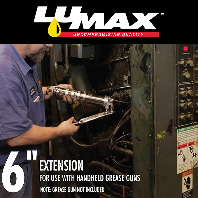 LUMAX LX-1424 Silver 6 inch Long 1/8" NPT Grease Gun Extension Pipe with a 30 Degree Angle. Zinc Plated, Corrosion-Resistant Finish; 1/8" NPT Male Threads on Both Ends
