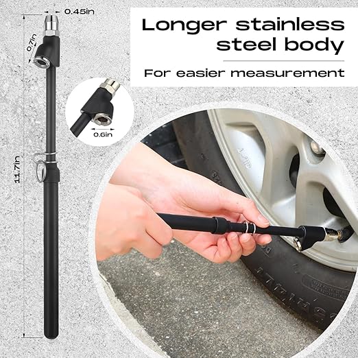 Tallew 10 Pack Tire Pressure Gauge Black Heavy Duty Air Pressure Tire Gauge Dual Head Semi Truck Tire Pressure Gauge Range 10-150 PSI, Extended Tube Tire Gauge Suitable for Semi Truck, and Bus