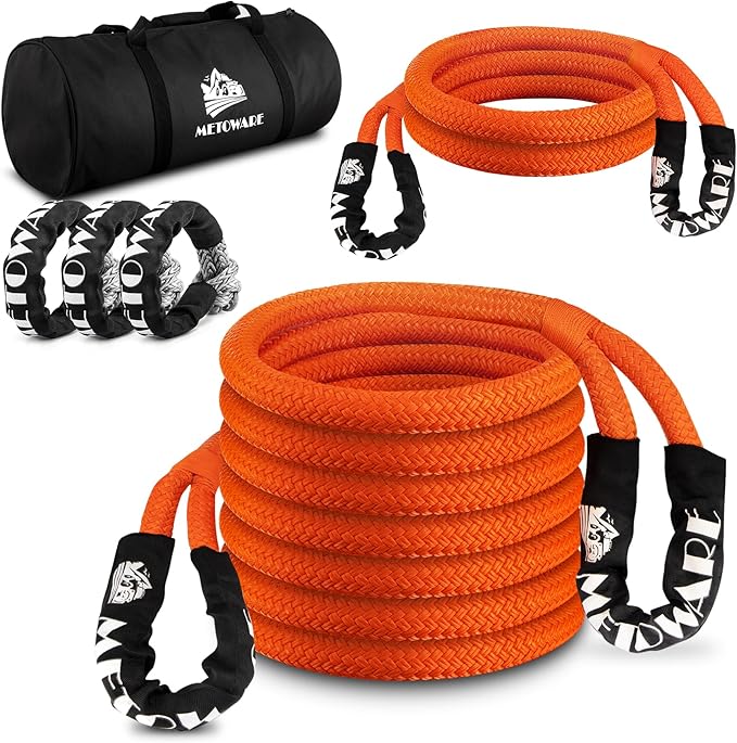 METOWARE Recovery Kit, Kinetic Recovery Rope (1'' x 10ft + 1'' x 20ft) 35,000 LBS with 1/2inch x 22 Inch Soft Shackles, Tow Rope Recovery Kit for UTV, ATV, Truck, Car