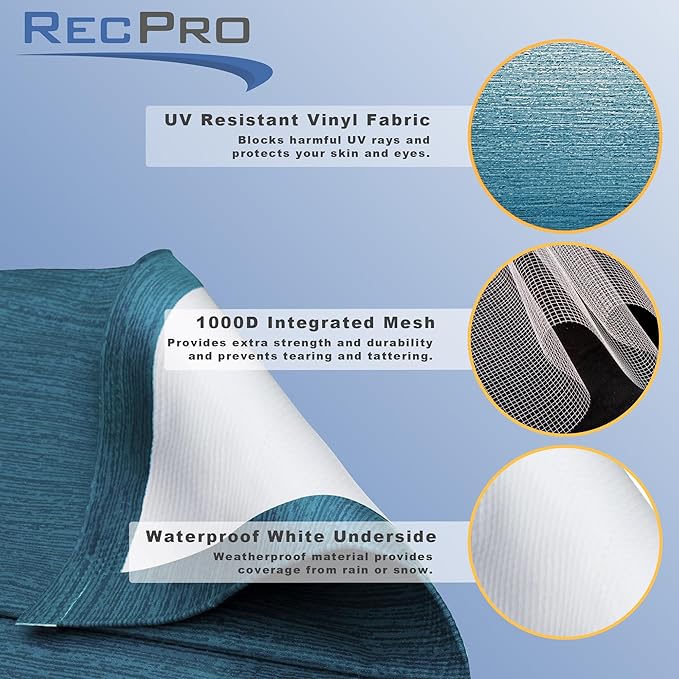 RecPro RV Awning Fabric Replacement Heavy Duty 16 oz. Weatherproof Vinyl | Universal Camper Awning Replacement for RV, Trailer, Motorhome | Blue Fade, 16' (Fabric 15'1")