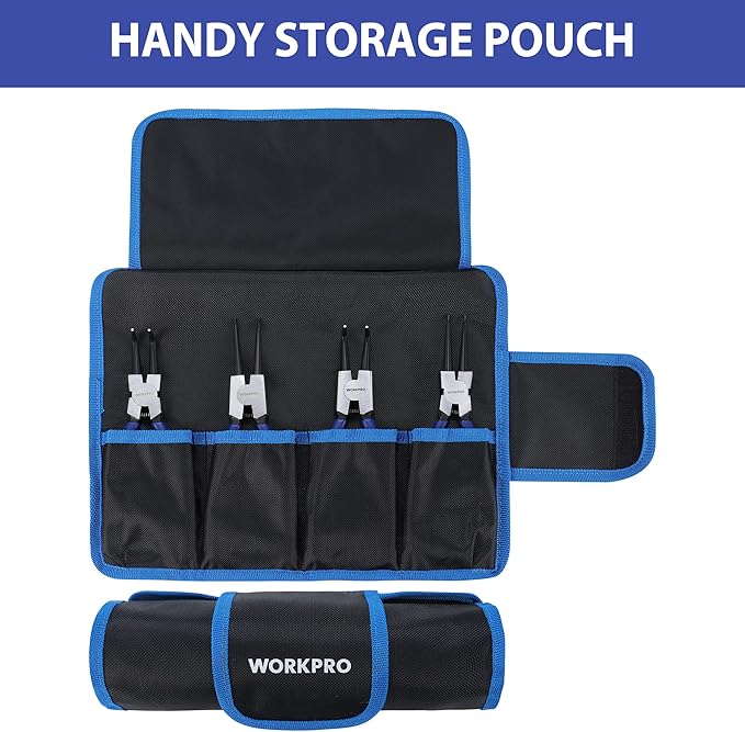 WORKPRO 4-Piece Snap Ring Pliers Set, 7-Inch Internal and External Circlip Pliers Kit with Straight and Bent Jaw, For Ring Remover Retaining, Storage Pouch Included, Father's Day Gifts