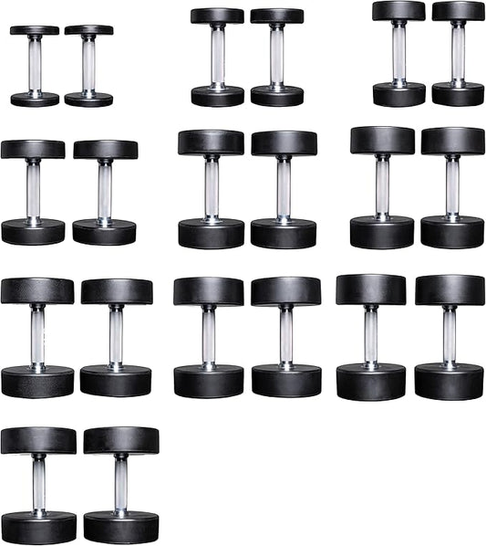 REP Fitness Urethane Coated Round Dumbbells, 5 to 100 lbs, Singles or Pairs, With or Without Rack, Steel Core, Rubber Encased, Chrome Handles, Professional Weights for Home Gym Strength Training