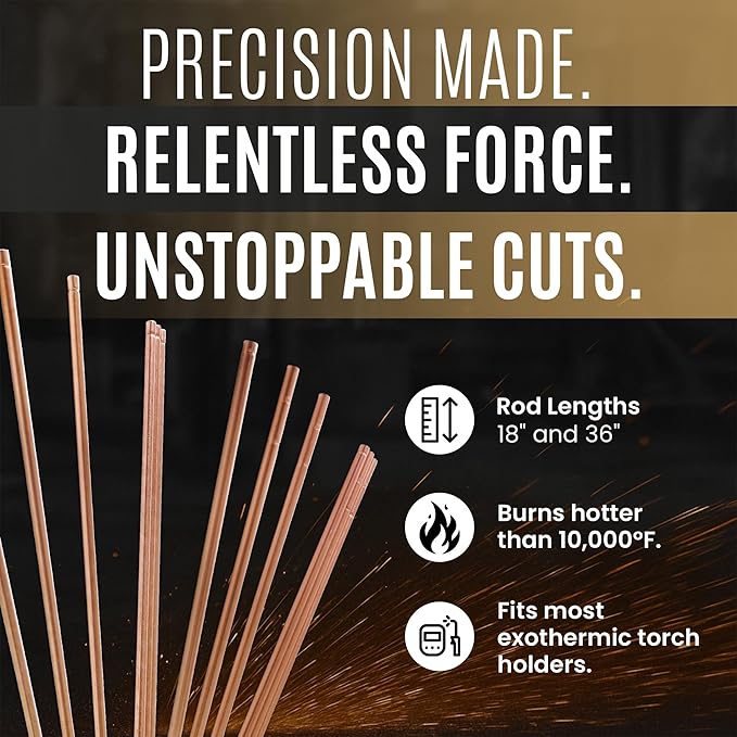 Broco Industrial Prime Cut Exothermic Cutting Rods - For Exothermic Cutting Torch Kit, Industrial-Grade for Metal Cutting, 3/8" x 18", 25 Rods