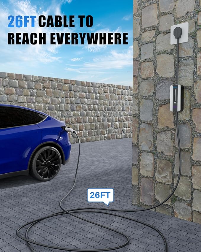 Level 2 EV Charger (240V, 40A) for Tesla and SAE-J1772 EVs, 26ft Charging Cable, NEMA 14-50 Plug, SAE-J1772 Adapter and J1772 to Tesla Adapter
