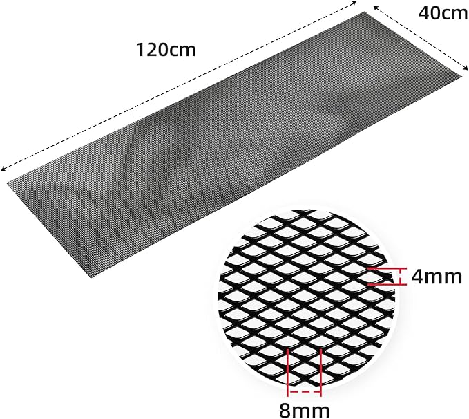 AggAuto 47x16 inches Car Pickup Truck Grill Mesh Spoiler Bumper Vent Aluminum Alloy Automotive Grille Insert Air Intake Racing Rhombic Hole 4x8mm Black