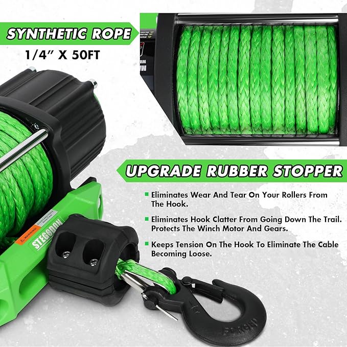 5500 Winch 12V Electric ATV/UTV Winch with Synthetic Rope,2pcs Wireless Remote and Winch Stopper for Towing Jeep Off-Road SUV Truck Car Trailer Boat