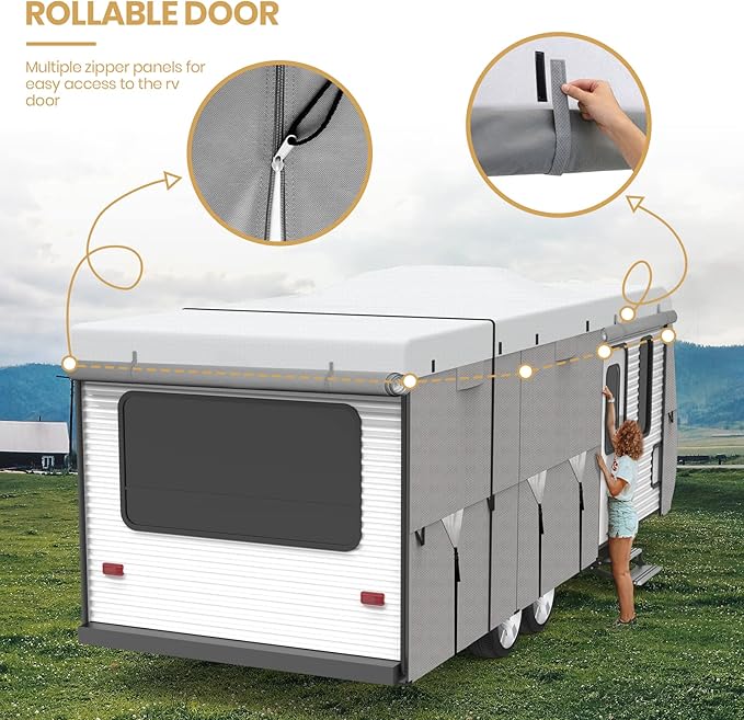 Leader Accessories Travel Trailer RV Cover Windproof Extra Thick Camper Cover with Adhesive Repair Patches (peva/Travel Trailer Cover, Fits 20'-22')