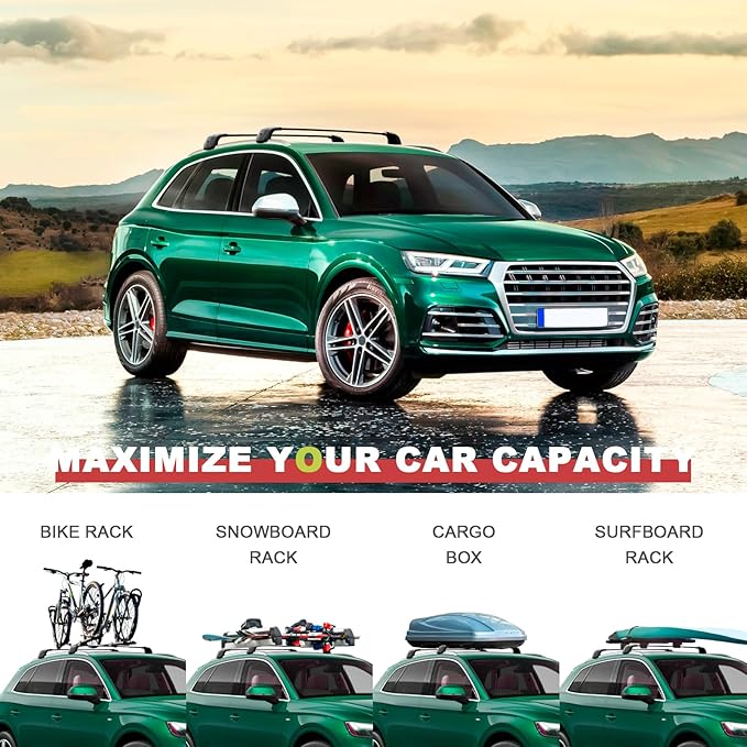 KINGGERI Heavy Duty 260lbs Roof Rack Cross Bars Fit for Audi Q5 2018 2019 2020 2021 2022 2023 2024 2025 2026, Anti-Theft Lockable Aluminum Roof Rails Crossbars Cargo Carrier Bag Black Accessories