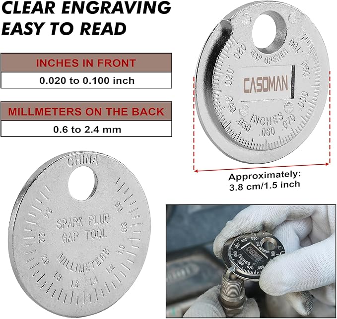 CASOMAN 10PCS 3/8"Drive Magnetic Spark Plug Socket Set, 6PT&12PT, Include Extension Bar, Universal Joint & Spark Plug Gapper, CR-V Steel
