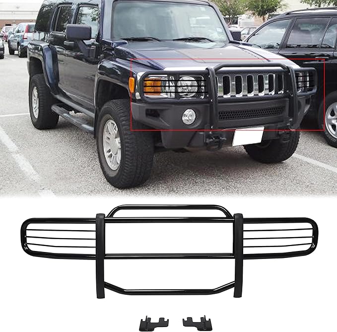 Grille Guard Front Bumper Compatible with 2006-2011 Hummer H3 H3T Bull Bar Front Bumper Grill Grille Guard Protector Brush Push Bar Black Steel Power Coated