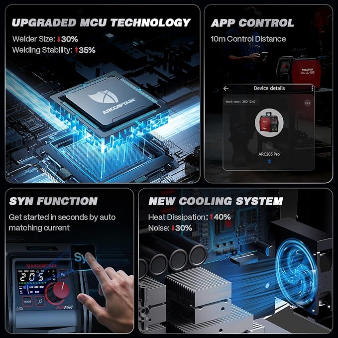 ARCCAPTAIN iControl ARC205 Pro Stick Welder with Lift TIG Torch, [APP Control] 205Amp ARC/Lift TIG Welding Machine, Large LED Display, IGBT Inverter 120V/240V MMA Welder with Hot Start, Arc force