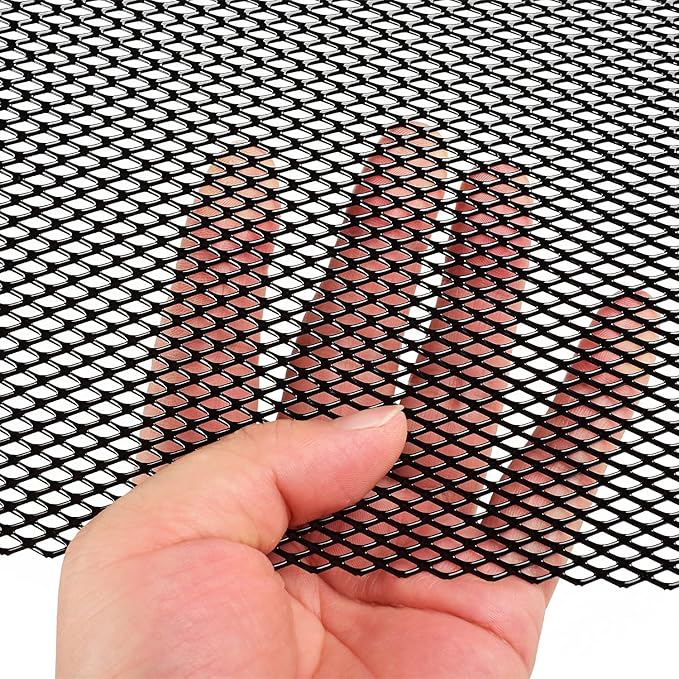 AggAuto 47x16 inches Car Pickup Truck Grill Mesh Spoiler Bumper Vent Aluminum Alloy Automotive Grille Insert Air Intake Racing Rhombic Hole 4x8mm Black